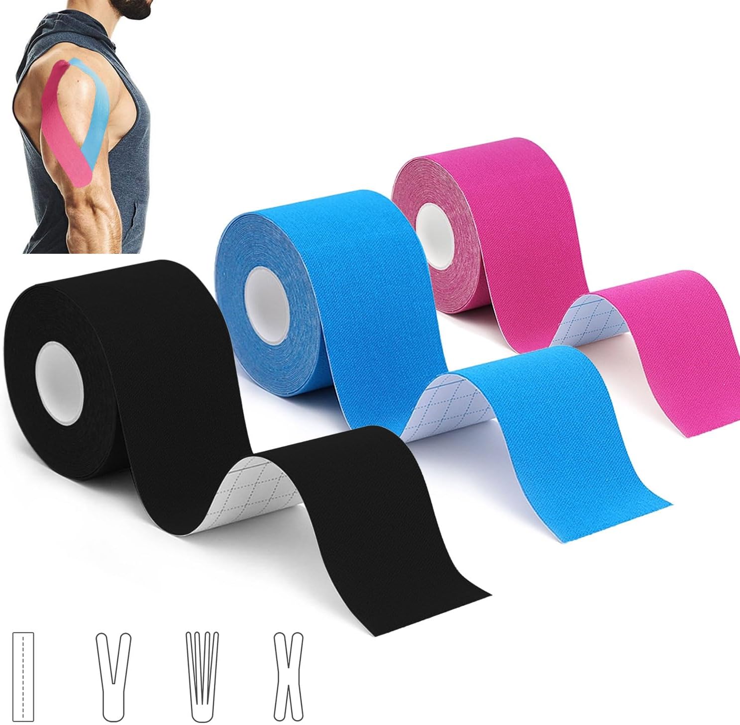 3 Rollen Kinesiologie Tape (5m x 5cm), Profi Kinesiotapes Physio Tape Sport T...