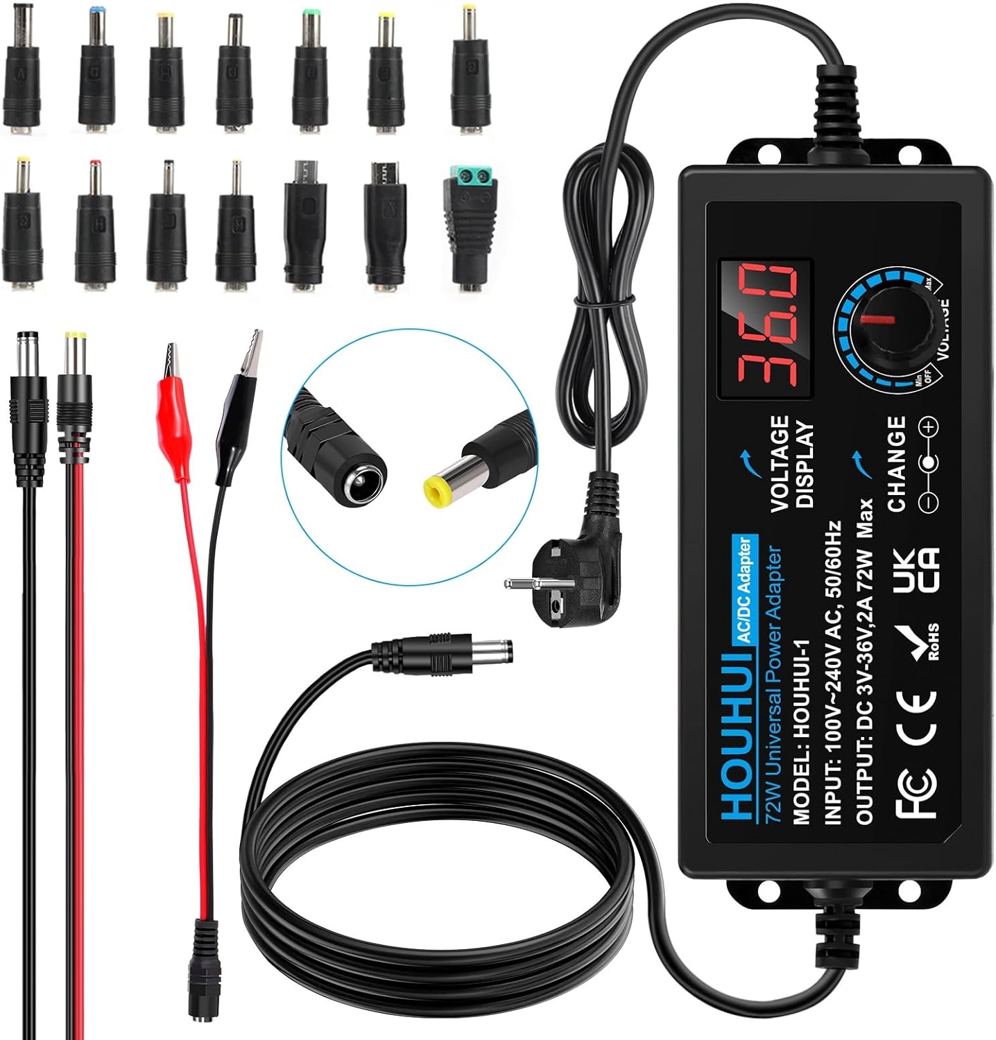3V-36V Einstellbares Netzteil Universal Netzteiladapter 2A 72W Verstellbarer ...